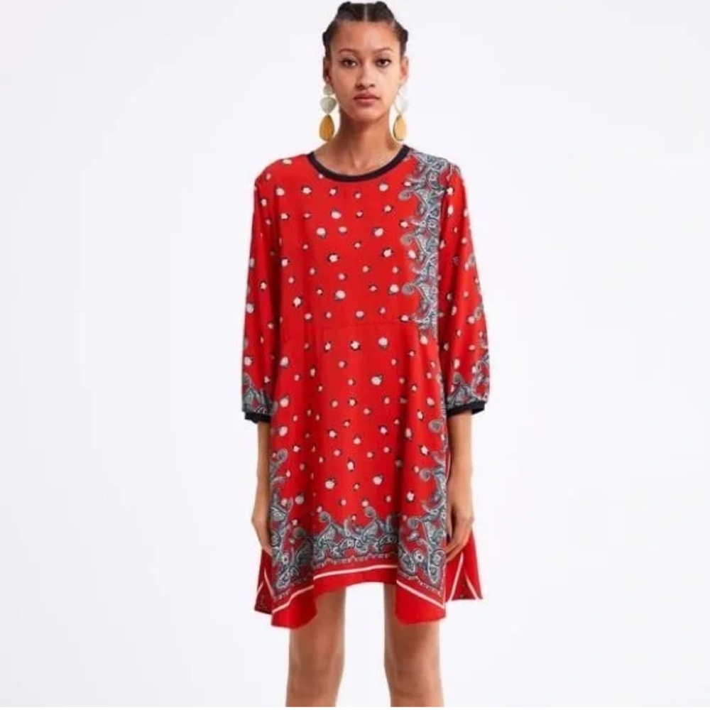 Zara Red and Black Patterned Dress